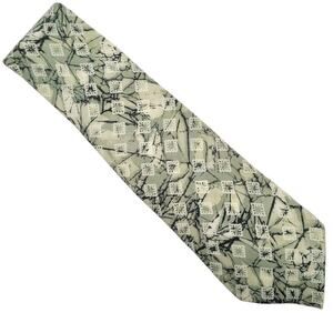 Vintage Bullock's X'Andrini Men's Sage Green Silk Abstract Geometric Tie